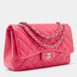 Pre Owned Chanel Pink Quilted Leather Jumbo Classic Double Flap Bag