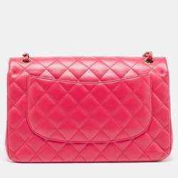 Pre Owned Chanel Pink Quilted Leather Jumbo Classic Double Flap Bag
