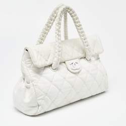 Pre Owned Chanel White Quilted Leather Hidden Chain Flap Bag