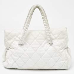 Pre Owned Chanel White Quilted Leather Hidden Chain Flap Bag