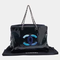 Pre Owned Chanel Teal Patent Leather XL Lipstick Tote