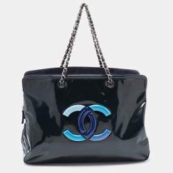 Pre Owned Chanel Teal Patent Leather XL Lipstick Tote