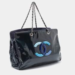 Pre Owned Chanel Teal Patent Leather XL Lipstick Tote
