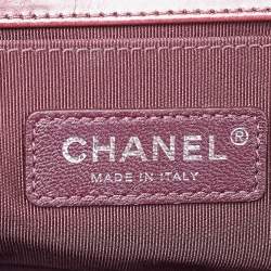 Pre Owned Chanel Red Quilted Leather Medium Interlaced Chained Boy Flap Bag