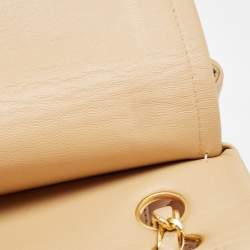 Pre Owned Chanel Beige Quilted Leather Small Classic Double Flap Bag