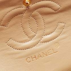 Pre Owned Chanel Beige Quilted Leather Small Classic Double Flap Bag