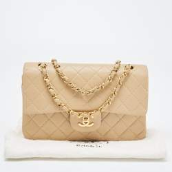 Pre Owned Chanel Beige Quilted Leather Small Classic Double Flap Bag
