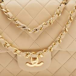 Pre Owned Chanel Beige Quilted Leather Small Classic Double Flap Bag