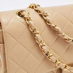 Pre Owned Chanel Beige Quilted Leather Small Classic Double Flap Bag