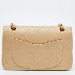 Pre Owned Chanel Beige Quilted Leather Small Classic Double Flap Bag