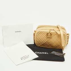 Pre Owned Chanel Gold Quilted Leather Small Coco Boy Camera Crossbody Bag