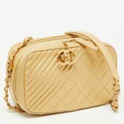 Pre Owned Chanel Gold Quilted Leather Small Coco Boy Camera Crossbody Bag