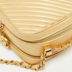 Pre Owned Chanel Gold Quilted Leather Small Coco Boy Camera Crossbody Bag