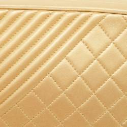 Pre Owned Chanel Gold Quilted Leather Small Coco Boy Camera Crossbody Bag
