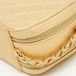 Pre Owned Chanel Gold Quilted Leather Small Coco Boy Camera Crossbody Bag