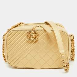 Pre Owned Chanel Gold Quilted Leather Small Coco Boy Camera Crossbody Bag