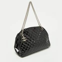 Pre Owned Chanel Black Quilted Patent Leather Medium Just Mademoiselle Bowler Bag