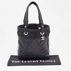 Pre Owned Chanel Black Quilted Vinyl and Canvas Petite Paris Biarritz Bag
