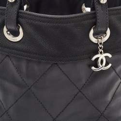 Pre Owned Chanel Black Quilted Vinyl and Canvas Petite Paris Biarritz Bag