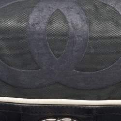 Pre Owned Chanel Tri Color CC Logo Camellia Embossed Canvas and Leather East West Flap Bag
