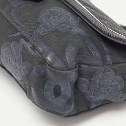 Pre Owned Chanel Tri Color CC Logo Camellia Embossed Canvas and Leather East West Flap Bag