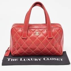 Pre Owned Chanel Red Quilted Leather Surpique Bowler Bag