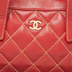 Pre Owned Chanel Red Quilted Leather Surpique Bowler Bag