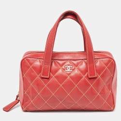 Pre Owned Chanel Red Quilted Leather Surpique Bowler Bag
