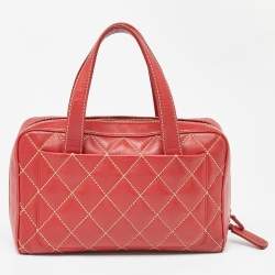 Pre Owned Chanel Red Quilted Leather Surpique Bowler Bag