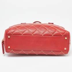 Pre Owned Chanel Red Quilted Leather Surpique Bowler Bag