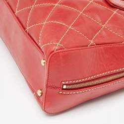 Pre Owned Chanel Red Quilted Leather Surpique Bowler Bag