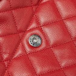 Pre Owned Chanel Red Quilted Caviar Leather Timeless Accordion Flap Bag