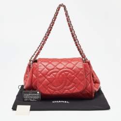 Pre Owned Chanel Red Quilted Caviar Leather Timeless Accordion Flap Bag