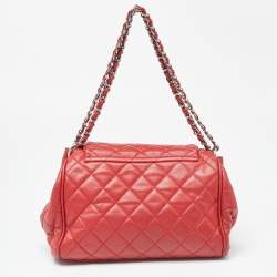 Pre Owned Chanel Red Quilted Caviar Leather Timeless Accordion Flap Bag