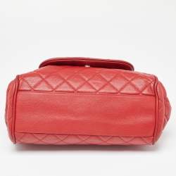 Pre Owned Chanel Red Quilted Caviar Leather Timeless Accordion Flap Bag