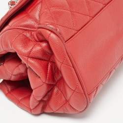 Pre Owned Chanel Red Quilted Caviar Leather Timeless Accordion Flap Bag
