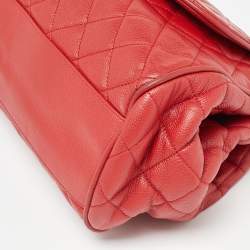 Pre Owned Chanel Red Quilted Caviar Leather Timeless Accordion Flap Bag