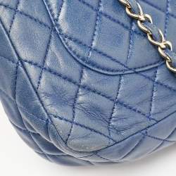 Pre Owned Chanel Blue Quilted Lambskin Leather Jumbo Classic Single Flap Bag