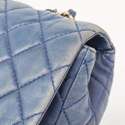 Pre Owned Chanel Blue Quilted Lambskin Leather Jumbo Classic Single Flap Bag