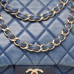 Pre Owned Chanel Blue Quilted Lambskin Leather Jumbo Classic Single Flap Bag