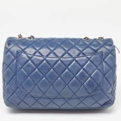 Pre Owned Chanel Blue Quilted Lambskin Leather Jumbo Classic Single Flap Bag