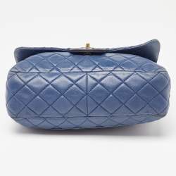 Pre Owned Chanel Blue Quilted Lambskin Leather Jumbo Classic Single Flap Bag