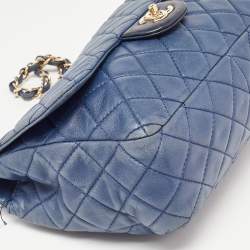 Pre Owned Chanel Blue Quilted Lambskin Leather Jumbo Classic Single Flap Bag