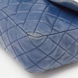 Pre Owned Chanel Blue Quilted Lambskin Leather Jumbo Classic Single Flap Bag