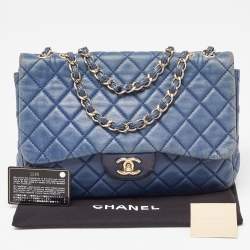 Pre Owned Chanel Blue Quilted Lambskin Leather Jumbo Classic Single Flap Bag