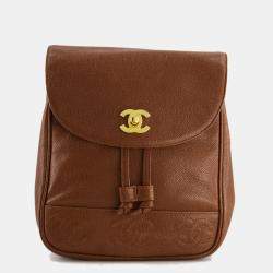 Pre Owned Chanel Vintage Caramel Mini Backpack Bag in Caviar Leather with 24K Gold Hardware