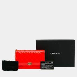 Pre Owned Chanel Red Patent Boy Wallet on Chain