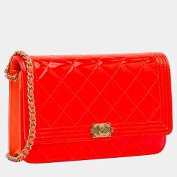 Pre Owned Chanel Red Patent Boy Wallet on Chain