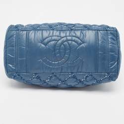 Pre Owned Chanel Blue Quilted Nylon and Tweed Ultra Stitch Bubble Tote