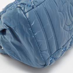 Pre Owned Chanel Blue Quilted Nylon and Tweed Ultra Stitch Bubble Tote